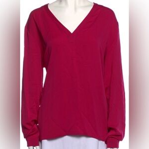 MaxMara Vibrant Silk Pink V-Neck Blouse